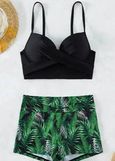 Black Tropical Print swimwear Set - WomanLikeU